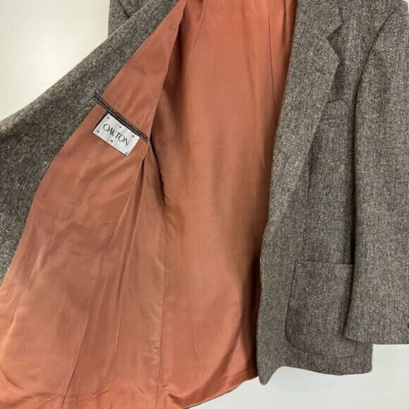 Vintage Oakton Men’s 46R Pure Virgin Wool Classic Grey Suit Jacket Sports Coat - Picture 5 of 12